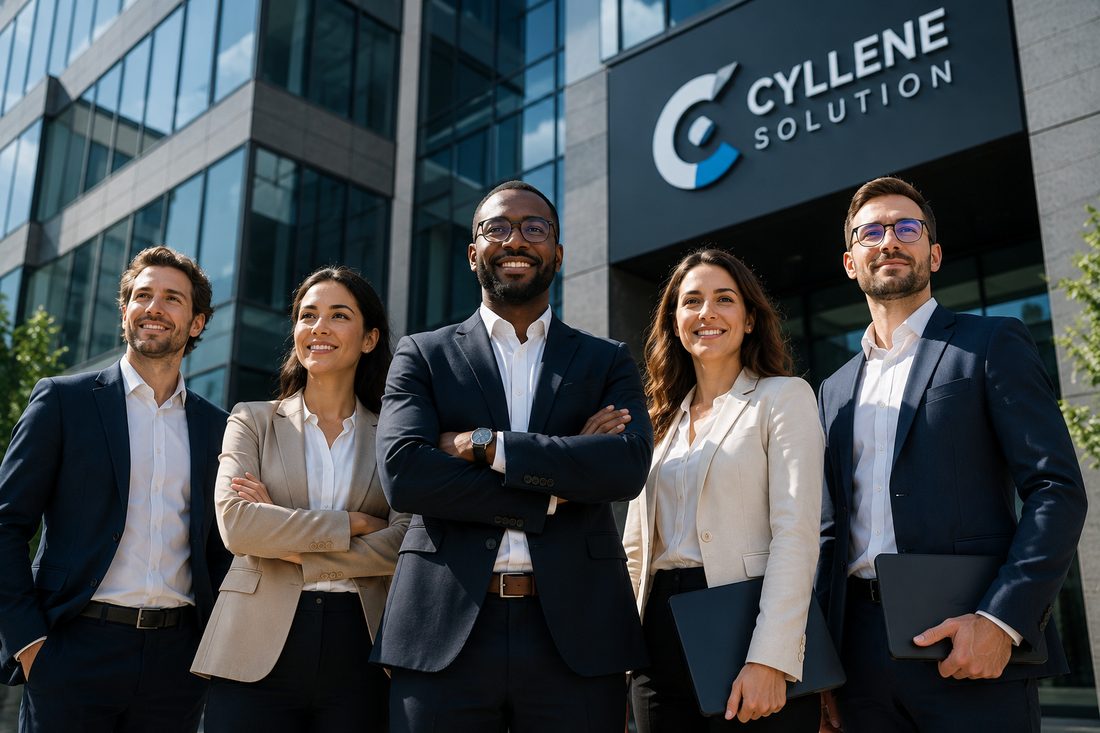 Équipe Cyllene Solution devant le siège